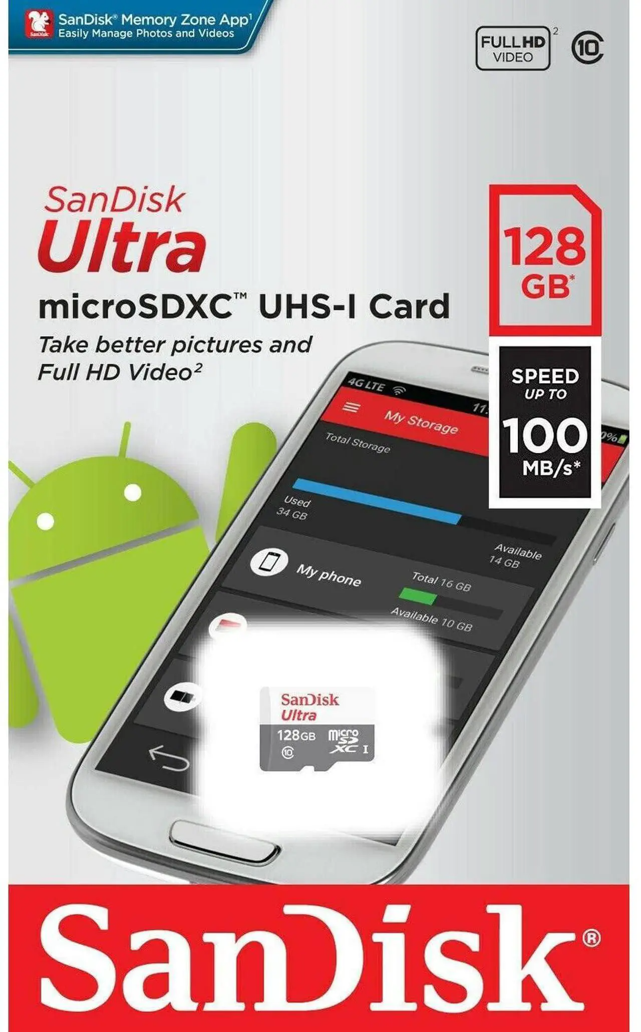 Cartão de Memória microSDXC SanDisk Ultra, 128Gb, Classe 10 SDSQUNR-128G-GN3MN