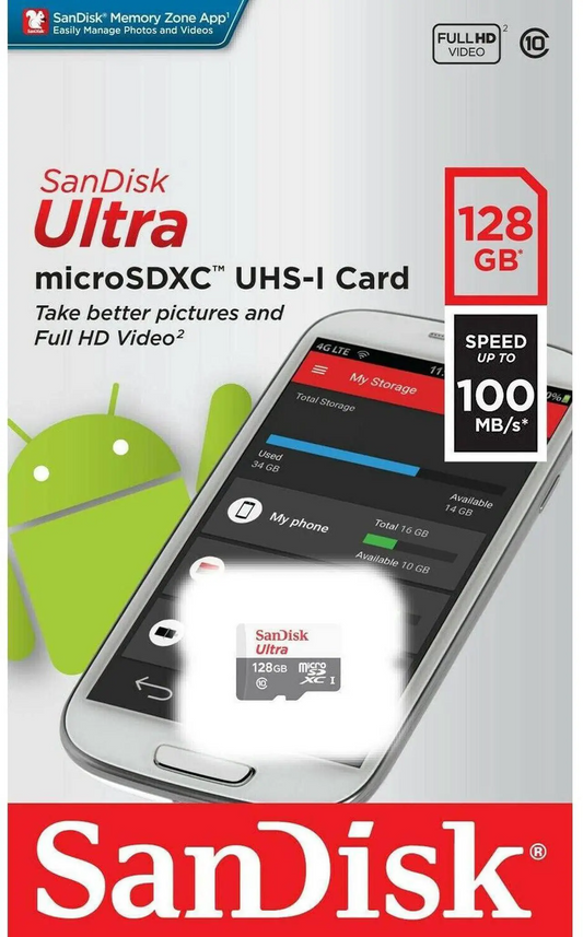 Cartão de Memória microSDXC SanDisk Ultra, 128Gb, Classe 10 SDSQUNR-128G-GN3MN