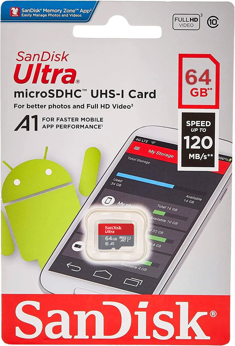 SanDisk Ultra Android A1 microSDXC Memory Card, 64Gb, Class 10 / UHS-1 U1 SDSQUAB-064G-GN6MN