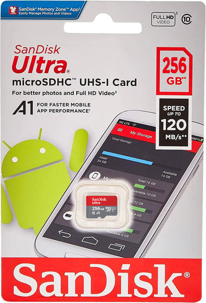 Cartão de Memória microSDXC SanDisk Ultra Android A1, 256Gb, Classe 10 / UHS-1 U1 SDSQUAC-256G-GN6MN