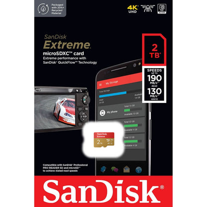 SanDisk Extreme microSDXC Memory Card, 2TB, Class 10 / UHS-1 U3 SDSQXAV-2T00-GN6MN