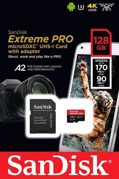 Cartão de Memória microSDXC SanDisk Extreme Pro, 128Gb, Classe 10 / UHS-1 U3, Com Adaptador SDSQXCD-128G-GN6MA