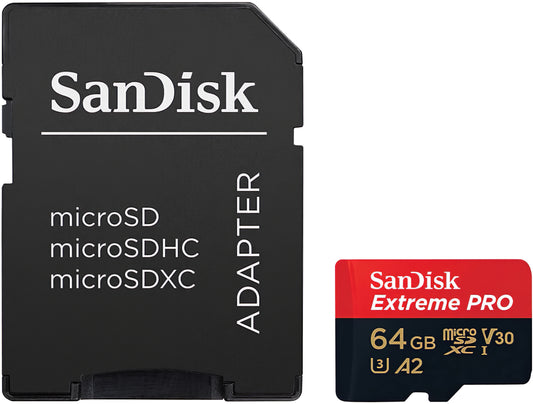 Cartão de Memória microSDXC SanDisk Extreme Pro, 64Gb, Classe 10 / UHS-1 U3, Com Adaptador SDSQXCU-064G-GN6MA