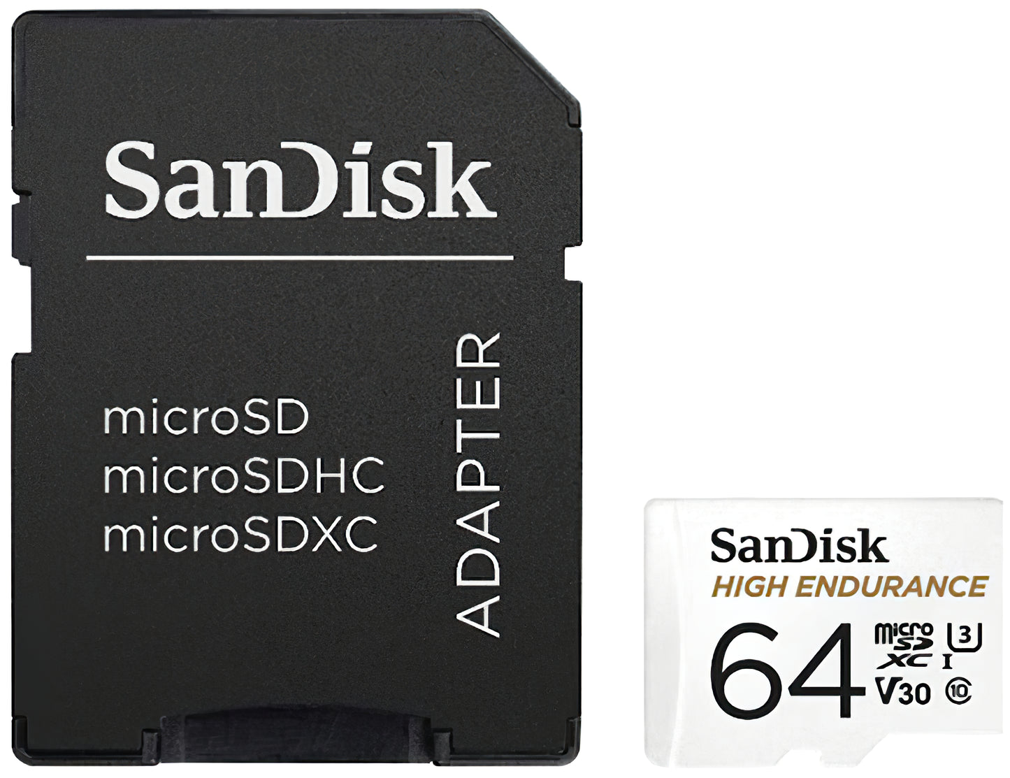 SanDisk High Endurance microSDXC Memory Card, 64Gb, Class 10 / UHS-1 U3, With Adapter SDSQQNR-064G-GN6IA