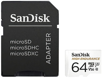 Cartão de Memória microSDXC SanDisk High Endurance, 64Gb, Classe 10 / UHS-1 U3, Com Adaptador SDSQQNR-064G-GN6IA