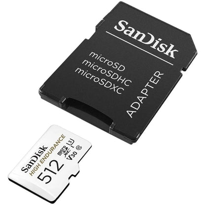 Cartão de Memória microSDXC SanDisk High Endurance, 512Gb, Classe 10 / UHS-1 U3, Com Adaptador SDSQQNR-512G-GN6IA