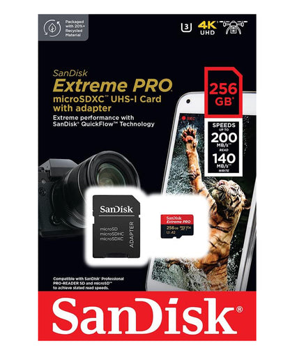 Cartão de Memória microSDXC SanDisk Extreme Pro, 256Gb, Classe 10 / UHS-1 U3, Com Adaptador SDSQXCD-256G-GN6MA