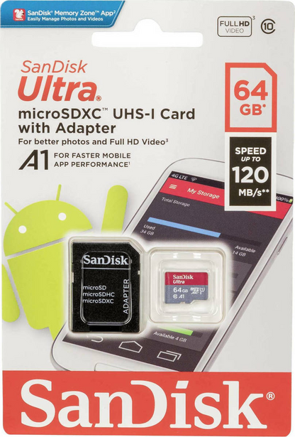 Cartão de Memória microSDXC SanDisk Ultra Android A1, 64Gb, Classe 10 / UHS-1 U1, Com Adaptador SDSQUAB-064G-GN6MA