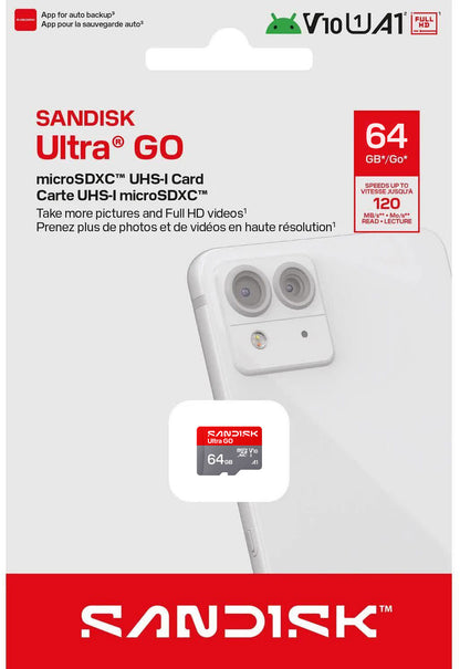Cartão de Memória microSDXC SanDisk Ultra GO Android A1, 64Gb, Classe 10 / UHS-1 U1 SDSQUGN-064G-GN6MN