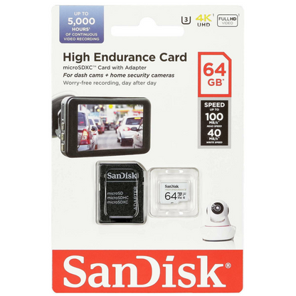 Cartão de Memória microSDXC SanDisk High Endurance, 64Gb, Classe 10 / UHS-1 U3, Com Adaptador SDSQQNR-064G-GN6IA