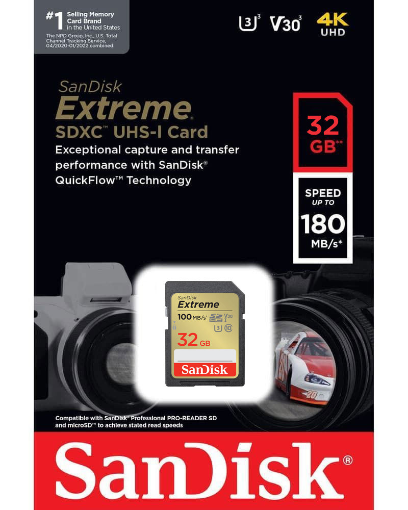 Cartão de Memória SDHC SanDisk Extreme, 32Gb, Classe 10 / UHS-1 U3 SDSDXVT-032G-GNCIN