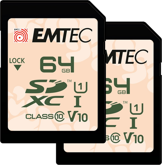 Cartão de Memória SDXC Emtec Rugged Outdoor, 64Gb, Classe 10 / UHS-1 U1, Conjunto 2 unidades ECMSD64GXCU1ORP2