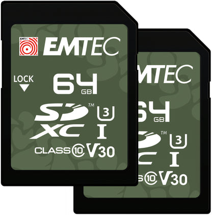 Cartão de Memória SDXC Emtec Rugged Outdoor, 64Gb, Classe 10 / UHS-1 U3, Conjunto 2 unidades ECMSD64GXCU3ORP