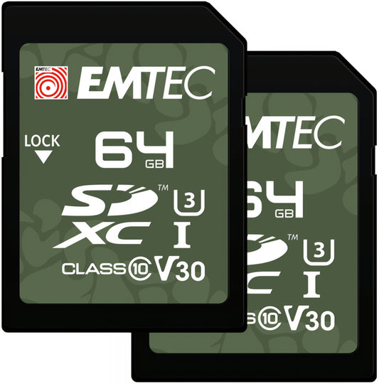 Cartão de Memória SDXC Emtec Rugged Outdoor, 64Gb, Classe 10 / UHS-1 U3, Conjunto 2 unidades ECMSD64GXCU3ORP