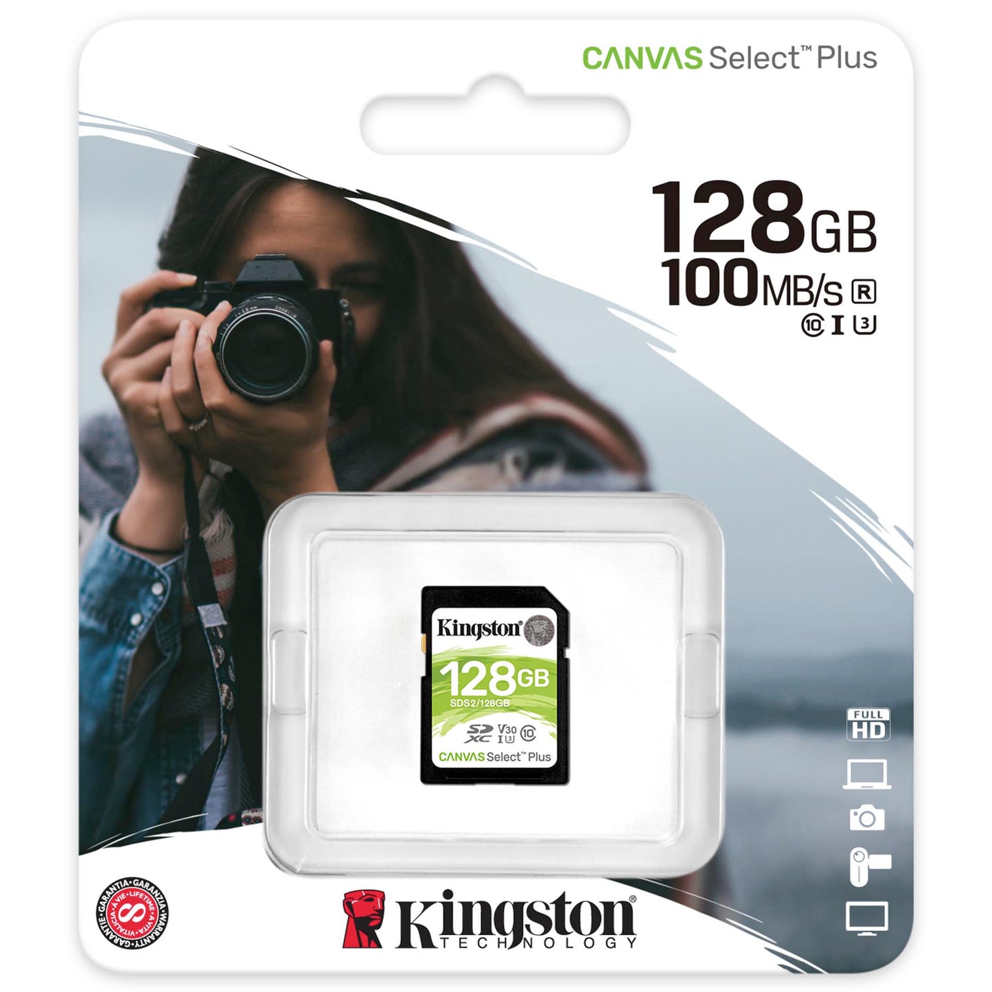 Cartão de Memória SDXC Kingston Canvas Select Plus, 128Gb, Classe 10 / UHS-1 U1 SDS2/128GB-SD 