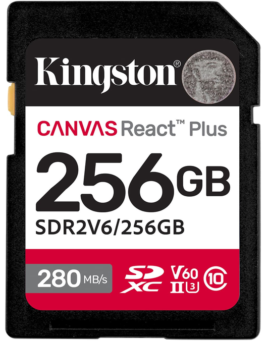 Cartão de Memória SDXC Kingston Canvas React Plus, 256Gb, Classe 10 / UHS-2 U3 SDR2V6/256GB