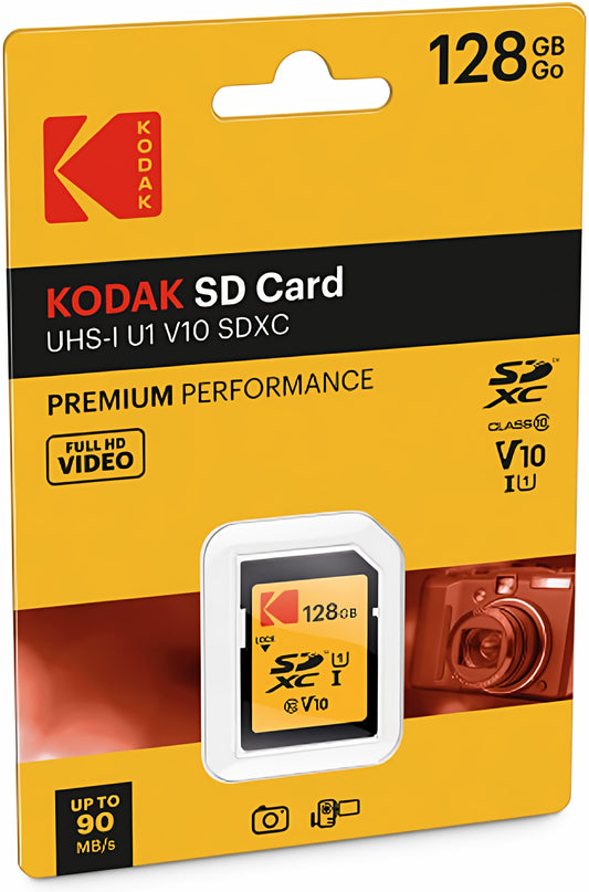 Cartão de Memória SDXC Kodak Premium Performance, 128Gb, Classe 10 / UHS-1 U1 EKMSD128GXC10K