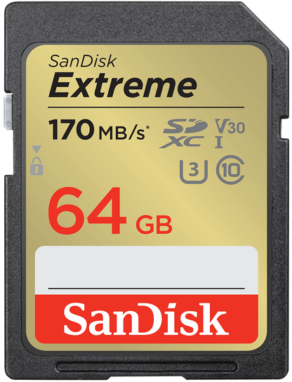 SanDisk Extreme SDXC Memory Card, 64Gb, Class 10 / UHS-1 U3 SDSDXV2-064G-GNCIN