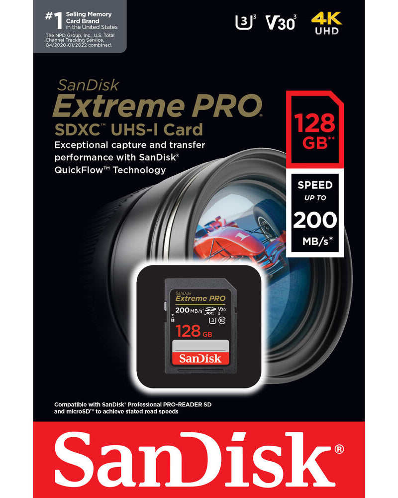 Cartão de Memória SDXC SanDisk Extreme Pro, 128Gb, Classe 10 / UHS-1 U3 SDSDXXD-128G-GN4IN
