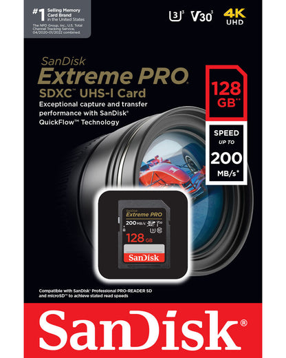 Cartão de Memória SDXC SanDisk Extreme Pro, 128Gb, Classe 10 / UHS-1 U3 SDSDXXD-128G-GN4IN