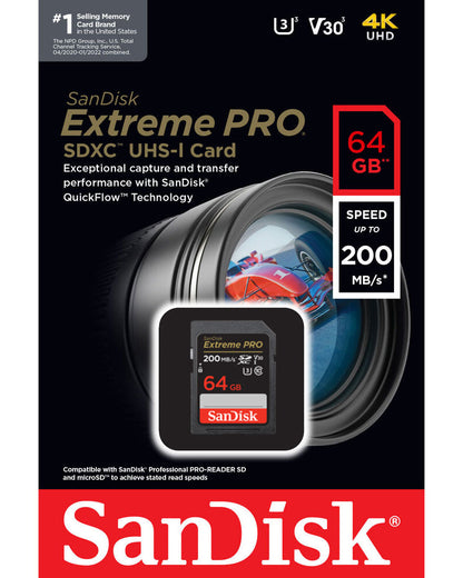 Cartão de Memória SDXC SanDisk Extreme Pro, 64Gb, Classe 10 / UHS-1 U3 SDSDXXU-064G-GN4IN