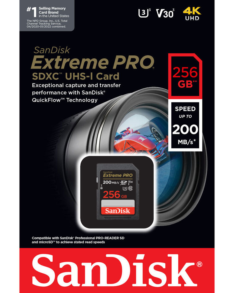 Cartão de Memória SDXC SanDisk Extreme Pro, 256Gb, Classe 10 / UHS-1 U3 SDSDXXD-256G-GN4IN