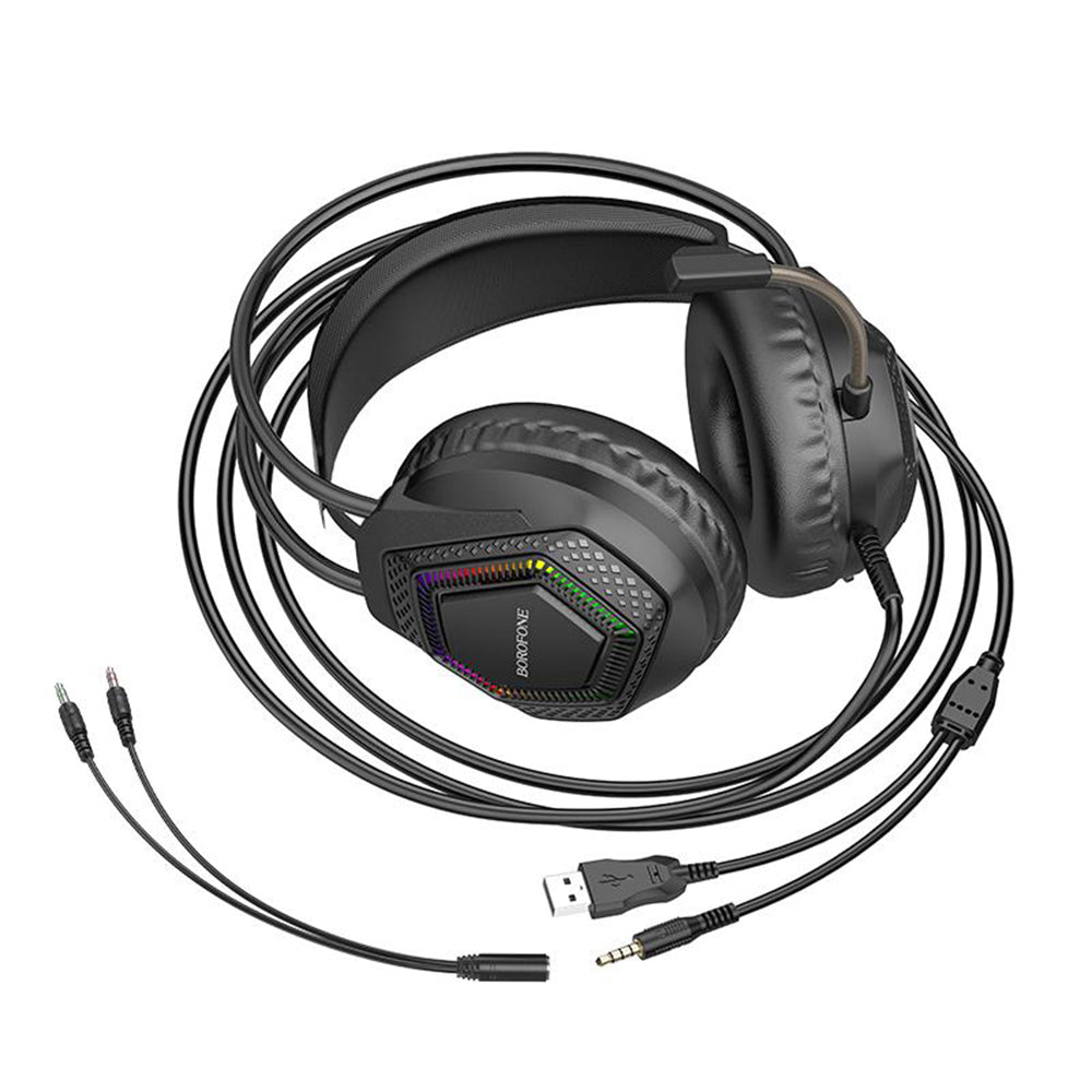 Auriculares Gaming 3.5mm Borofone BO105 Thunder, RGB, 2m, Pretos