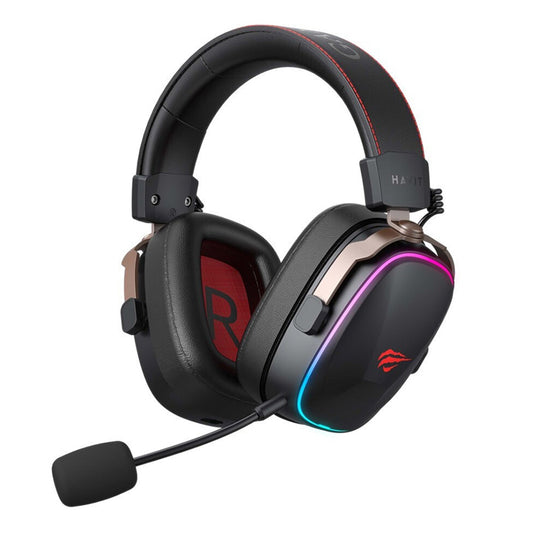 Auscultadores Gaming Wireless HAVIT H2039BG, RGB, BT / Wi-Fi / Com fios, Preto Ocre