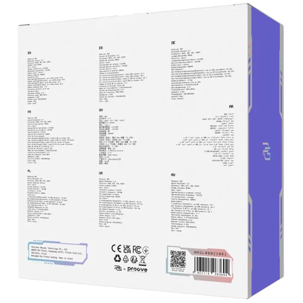 Auscultadores Gaming Wireless Proove Glimmer, RGB, BT / Wi-Fi / Com fios, Preto Roxo WHGL00022016