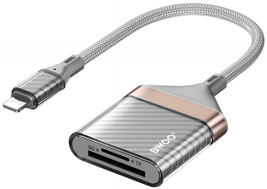 Leitor de cartões Lightning BWOO BZ63, SD - microSD, Cinzento