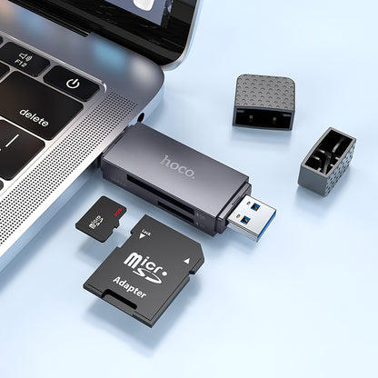 Leitor de cartões USB / USB-C HOCO HB45, SD - microSD, USB 2.0, cinzento 