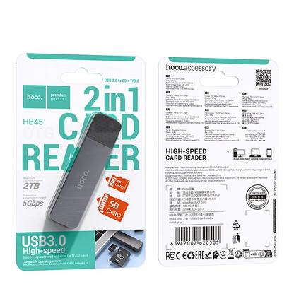 Leitor de Cartão USB 3.0 HOCO HB45, SD - microSD, Cinzento