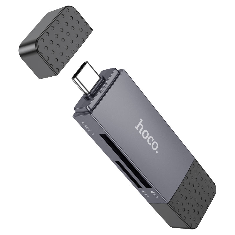 Leitor de Cartão USB 3.0 / USB-C HOCO HB45, SD - microSD, Cinzento