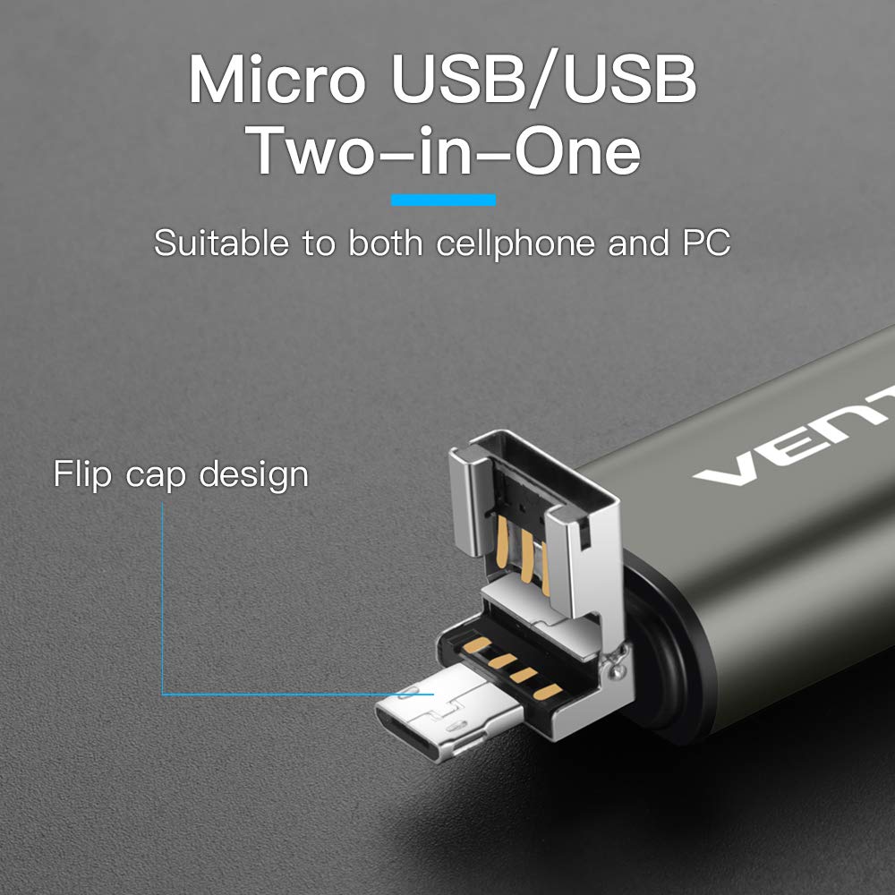 Leitor de Cartões USB / USB-C / microUSB Vention, SD - microSD, Cinzento CCJH0