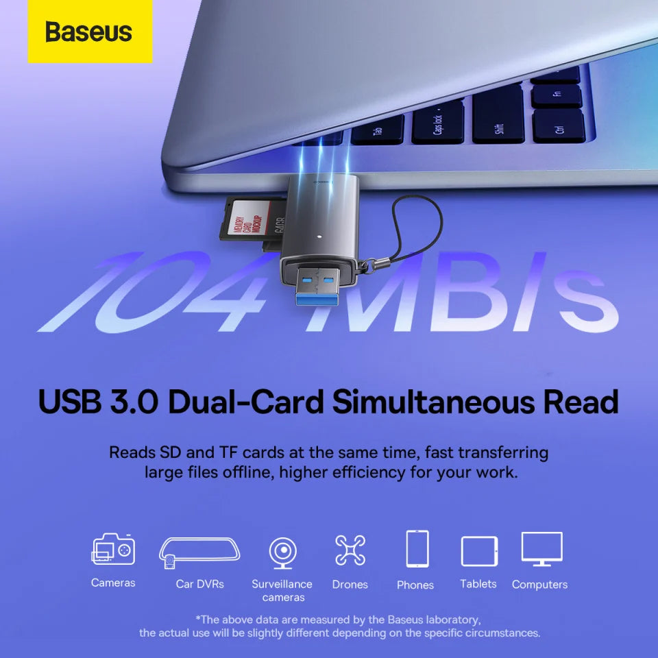 Leitor de cartões USB / USB-C Baseus Lite, SD - microSD, cinzento WKQX060113 