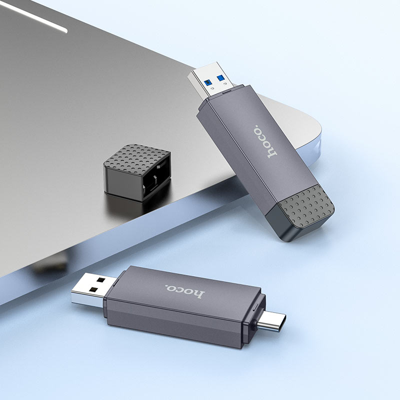 Leitor de Cartão USB 3.0 / USB-C HOCO HB45, SD - microSD, Cinzento