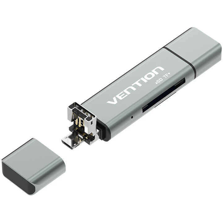 Leitor de Cartões USB / USB-C / microUSB Vention, SD - microSD, Cinzento CCJH0