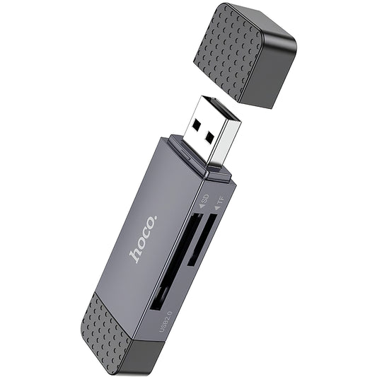 Leitor de cartões USB / USB-C HOCO HB45, SD - microSD, USB 2.0, cinzento 