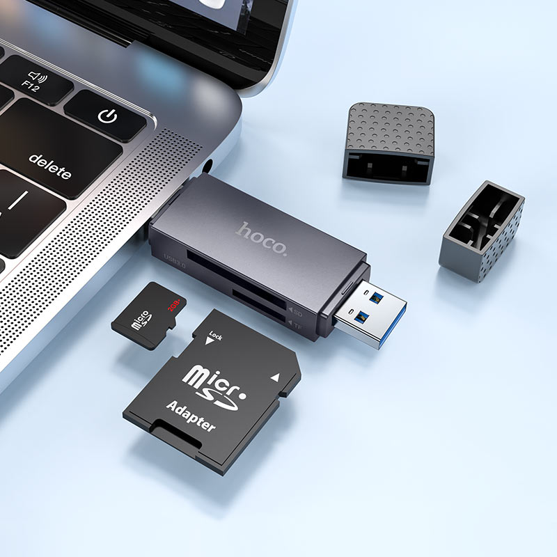 Leitor de Cartão USB 3.0 / USB-C HOCO HB45, SD - microSD, Cinzento