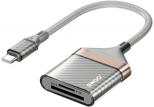 Leitor de Cartões USB-C BWOO BZ64, SD - microSD, Cinzento