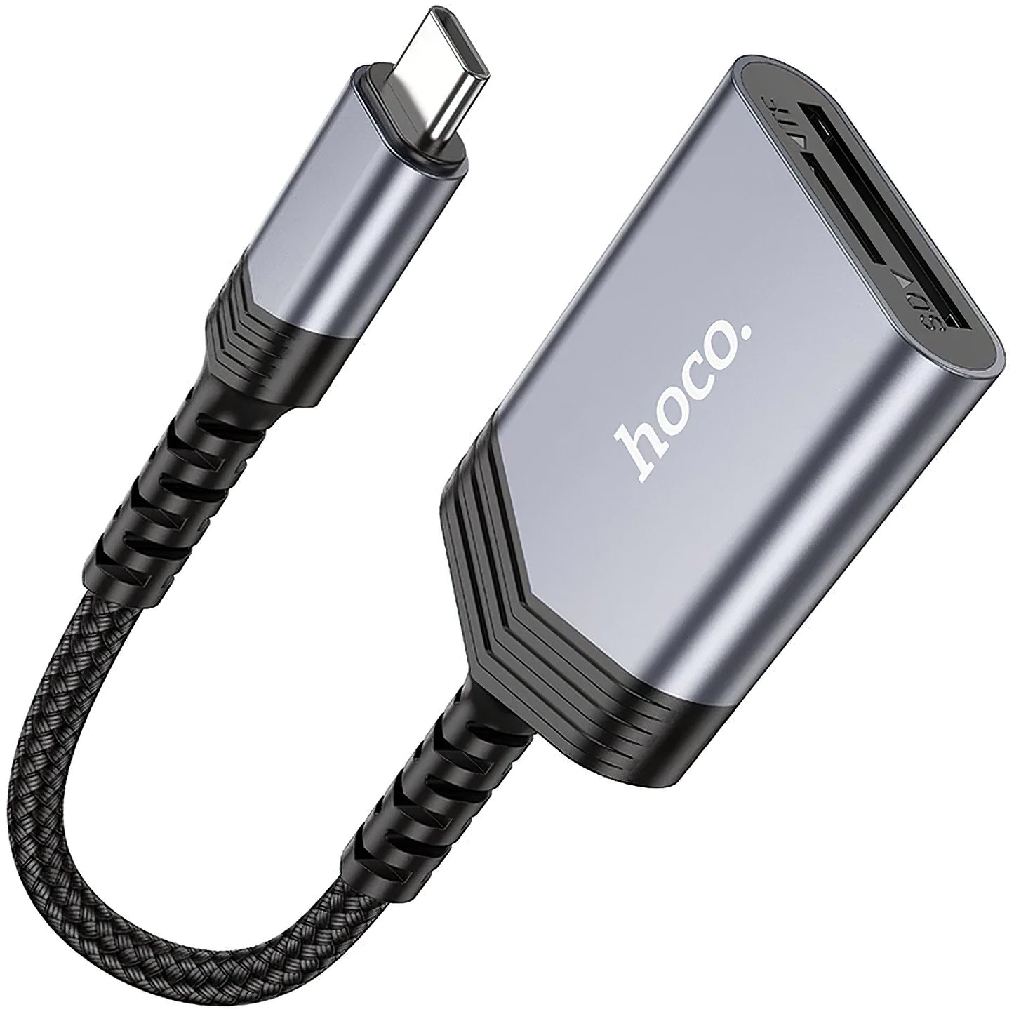 Leitor de cartões USB-C HOCO UA25, SD - microSD, cinzento 