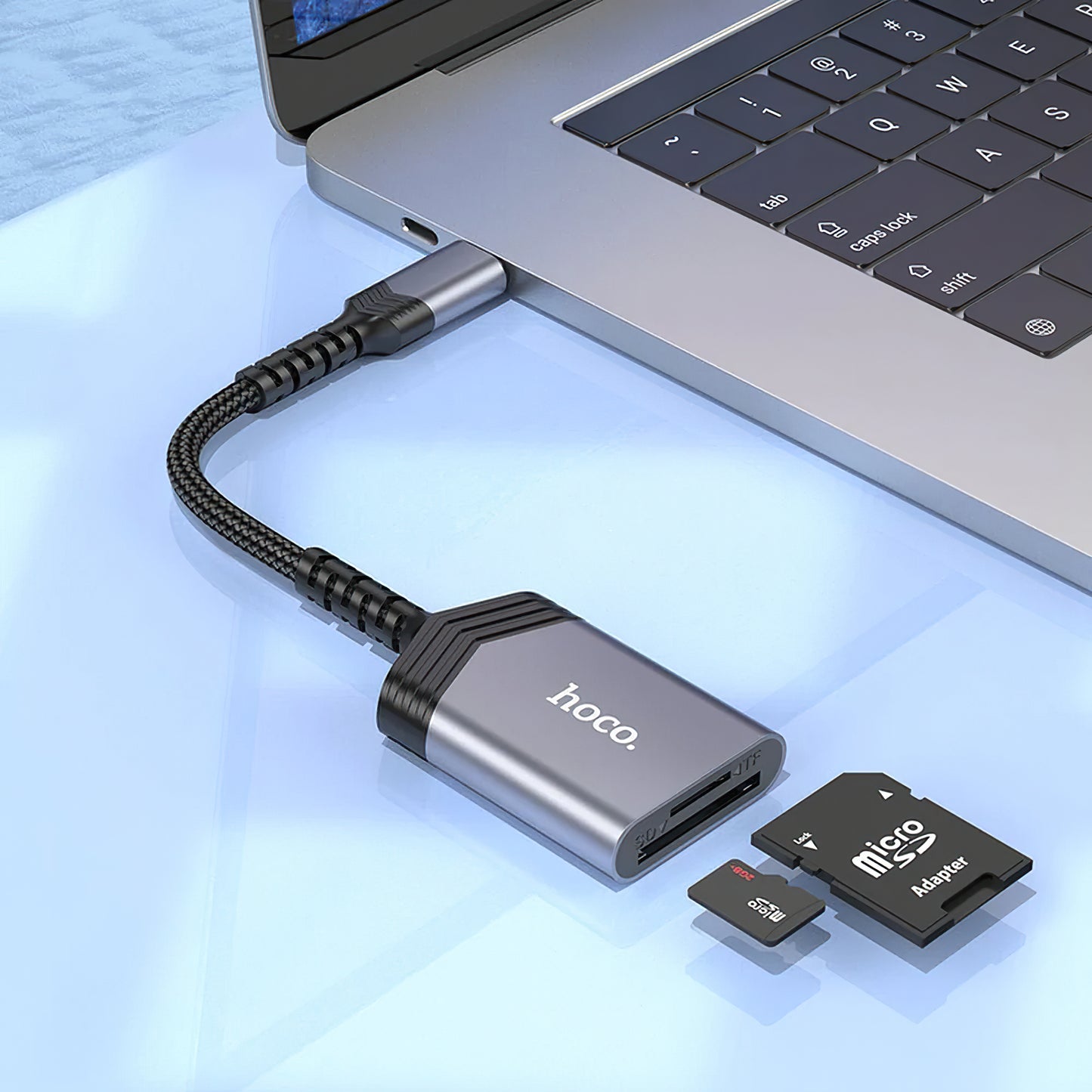 Leitor de cartões USB-C HOCO UA25, SD - microSD, cinzento 