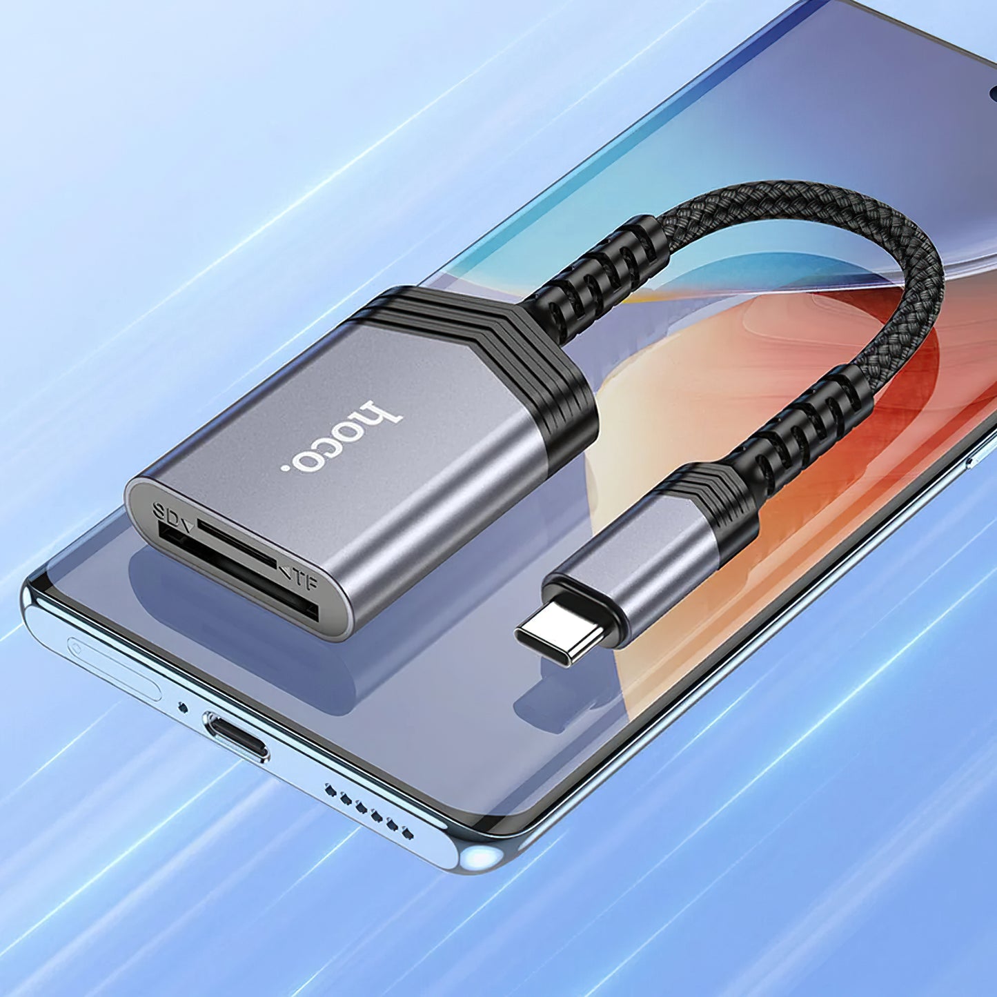 Leitor de cartões USB-C HOCO UA25, SD - microSD, cinzento 