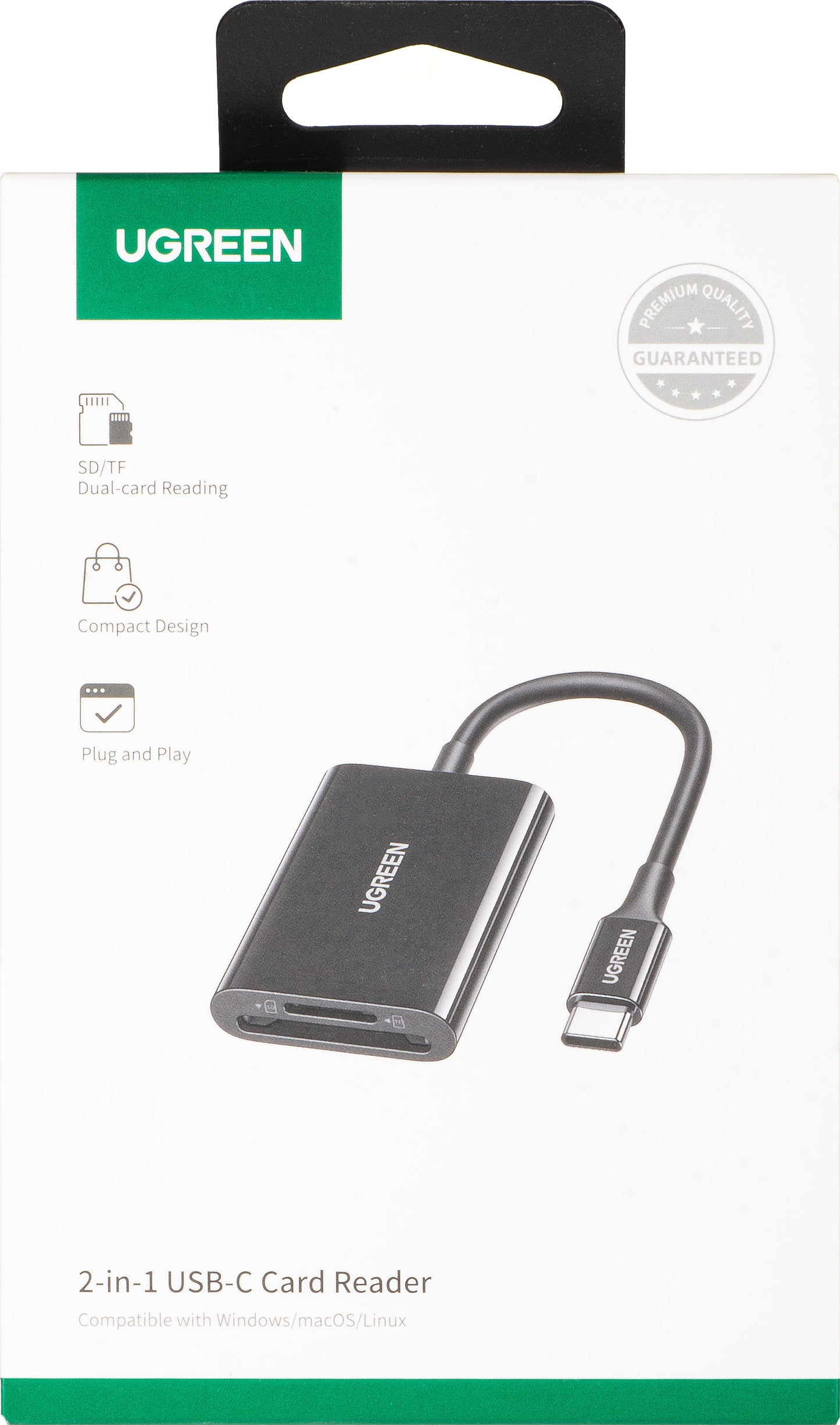Leitor de Cartão USB-C UGREEN CM265, SD - microSD, Preto