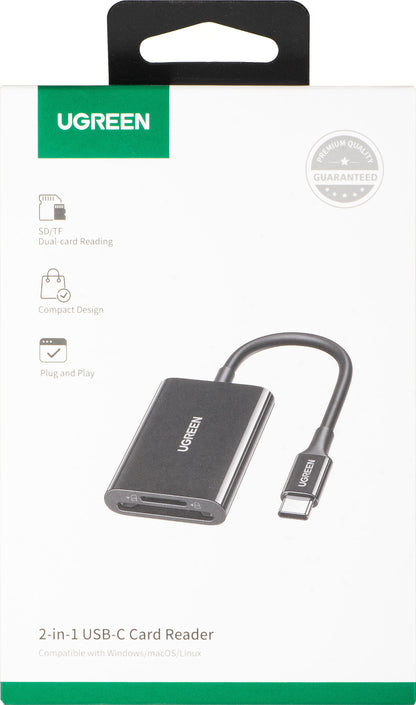 Leitor de Cartão USB-C UGREEN CM265, SD - microSD, Preto