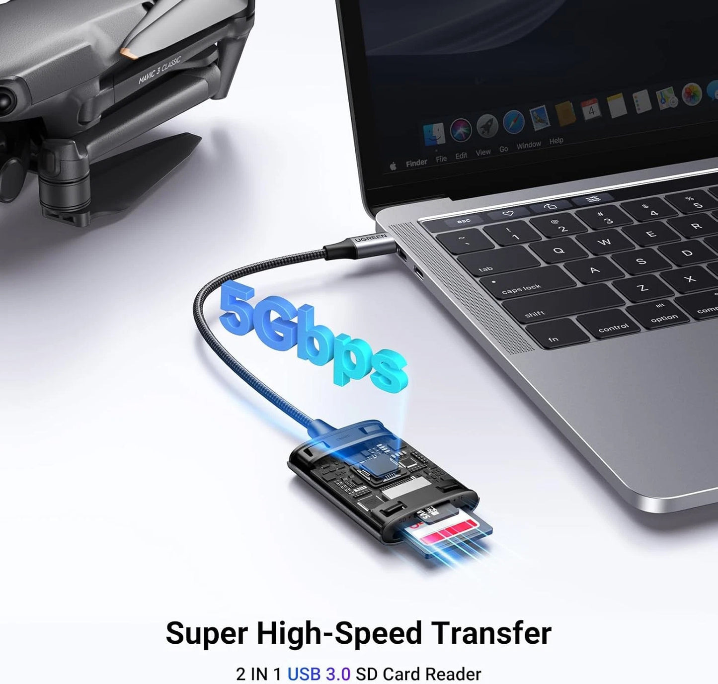 Leitor de Cartão USB-C UGREEN CM401, SD - microSD, Cinzento
