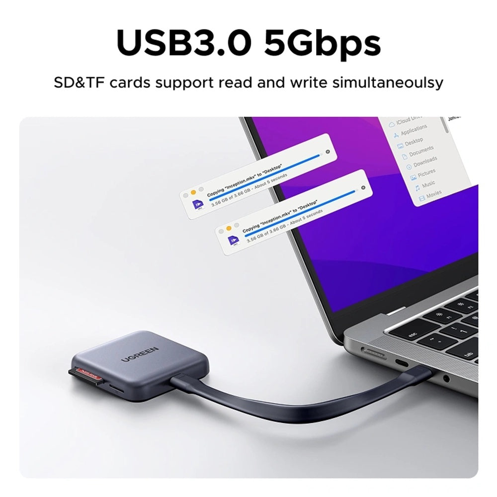 Leitor de Cartão USB-C UGREEN CM898 (65095), SD - microSD, Cinzento
