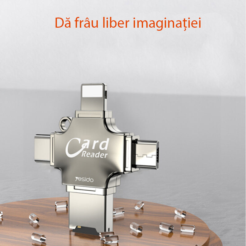 USB / USB-C / Lightning / microUSB Yesido GS13 Card Reader, microSD, Silver