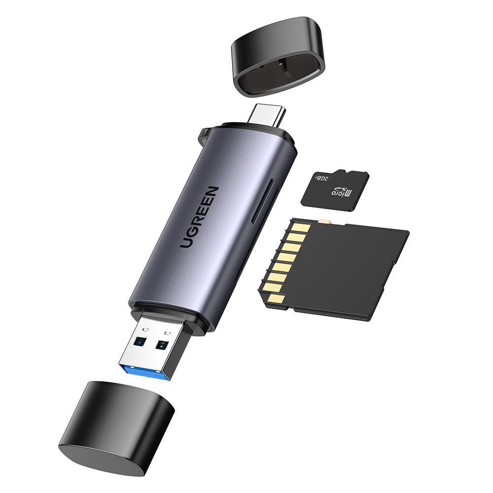 Leitor de Cartão USB / USB-C UGREEN CM185, SD - microSD, Cinzento