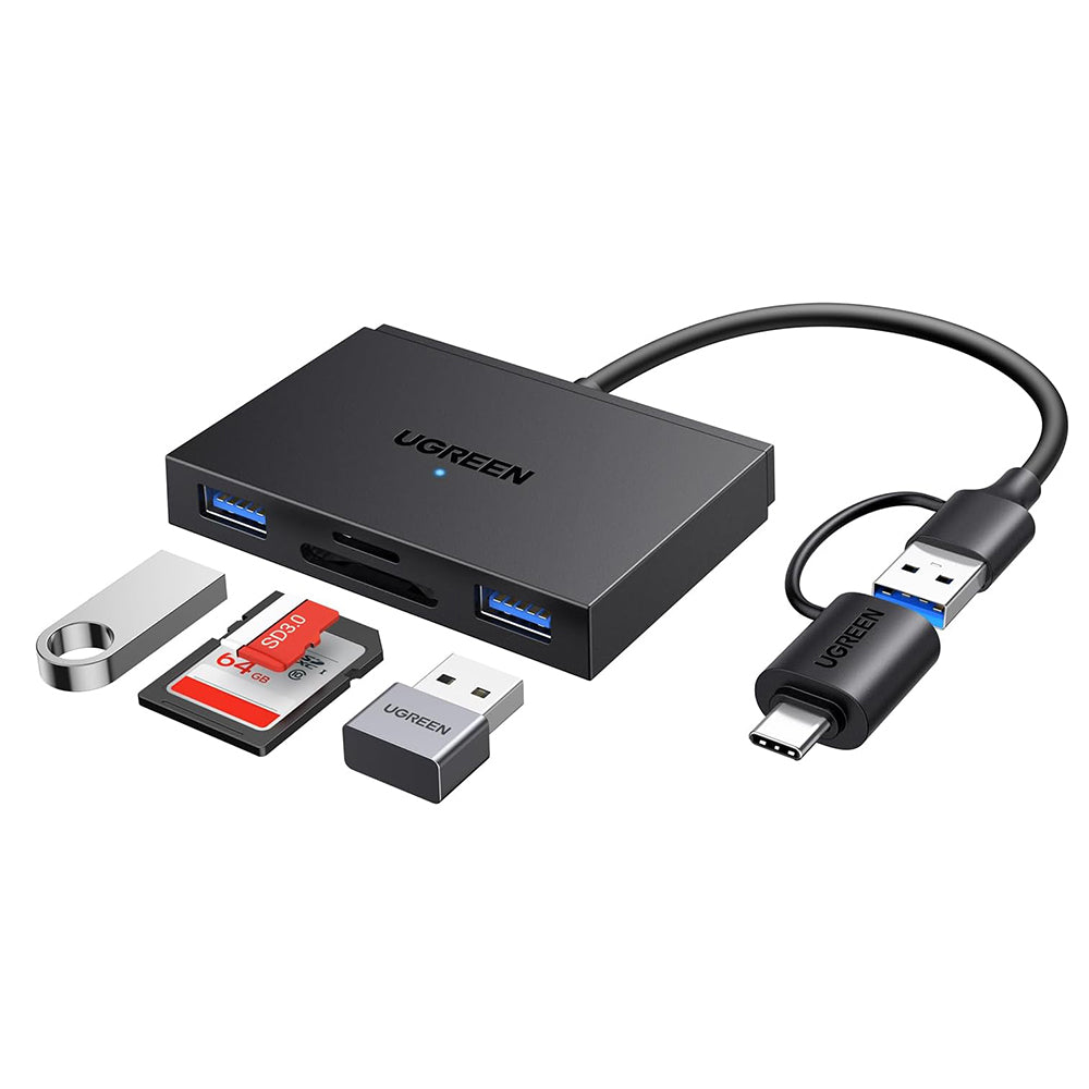Leitor de Cartão USB / USB-C UGREEN CM812 (45167), SD - microSD - 2 x USB-A, Preto